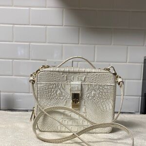 Brahmin Cream Crocodile-Embossed Crossbody Bag